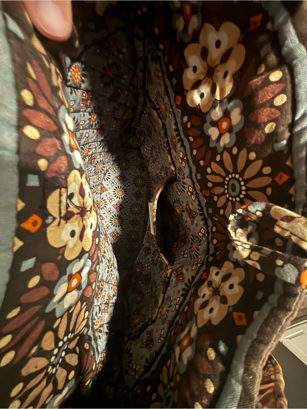 Vera Bradley Floral Pattern Brown Canvas Tote with Cream and Orange Accents - Picture 4 of 6